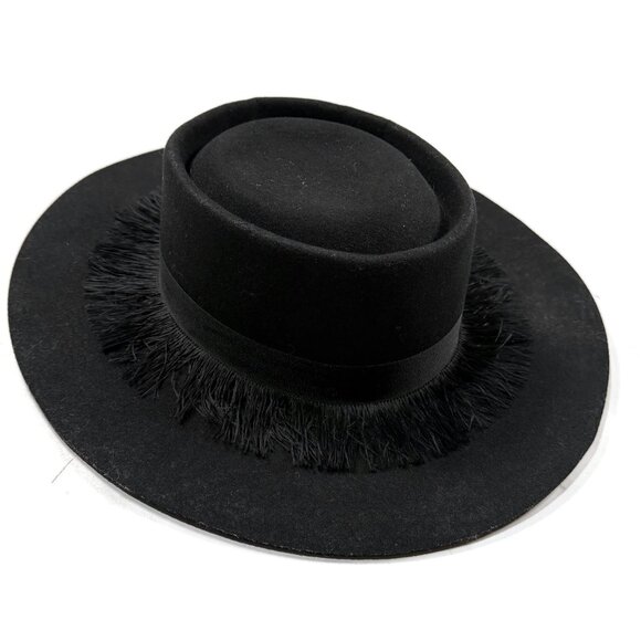 Brixton Phoenix Cowboy Hat Black Womens XS NWT Wide Brim Wool Felt Fringe main image 6